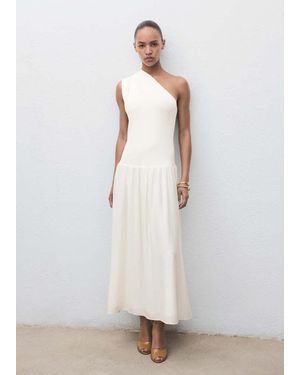 Mango Asymmetrical Combined Knitted Dress Ecru - White