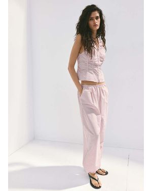 Mango Blusa Scollo A V A Quadri Rosa Pastello