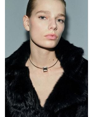 Mango Rigid Collar With Crystal Embellishments - Black