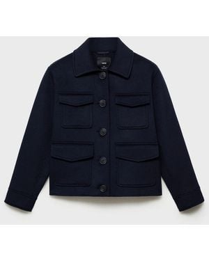 Mango Wool Jacket With Pockets - Blue