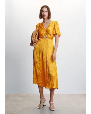 Mango Side-slit Satin Dress - Yellow