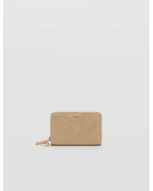 Mango Faux Leather Wallet With Geometric Topstitching - White