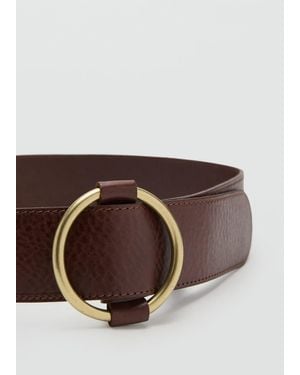 Mango Rounded Buckle Leather Belt - Brown