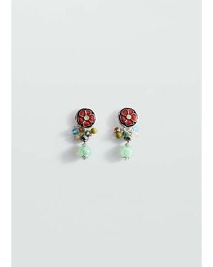 Mango Beaded Flower Earrings - Metallic