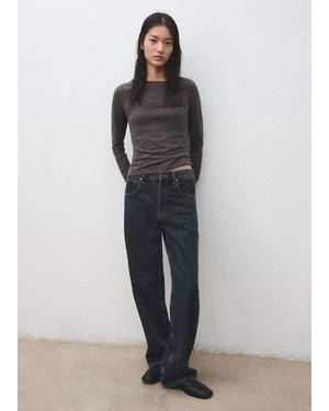 Mango Cotton Boat Neck T-Shirt - Gray