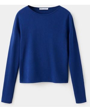 Mango Fitted Boat-Neck Jumper - Blue
