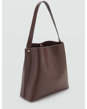 Mango Bucket Bag With Metal Details - Brown
