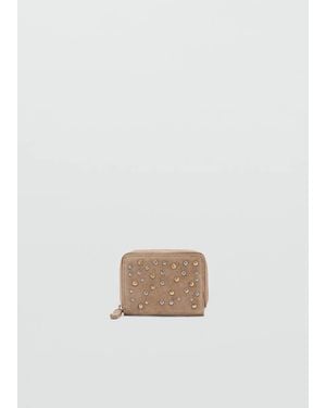 MANGO TEEN Studded Leather Wallet - White