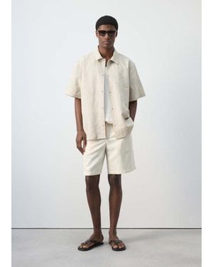 Mango Cotton Linen Blend Embroidered Detail Shirt - White