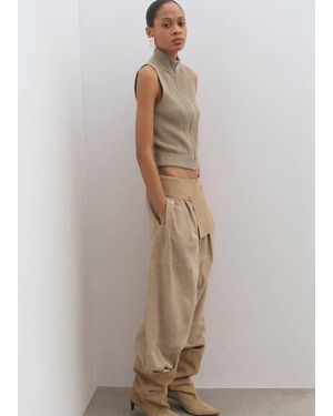 Mango Ribbed Knitted Top With Zip - White