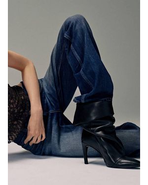 Mango Ruched Leather Heeled Ankle Boot - Blue