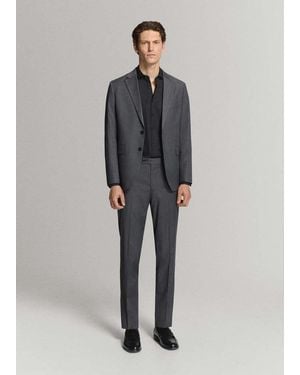 Mango Slim-Fit Cotton Poplin Suit Shirt - Grey