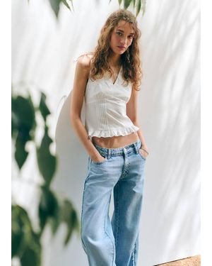 MANGO TEEN Floral Embroidered Cotton Top - Blue