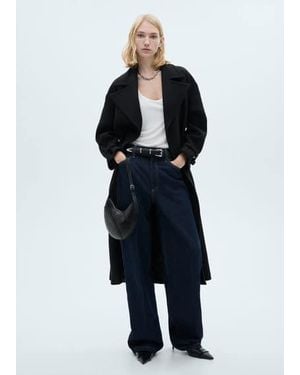 Mango Maxi Lapel Manteco Wool Coat - Blue