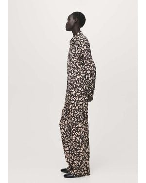 Mango Elastic Waist Printed Trousers - White