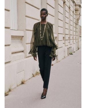 Mango Semi-Transparent Ruffled Blouse - Natural