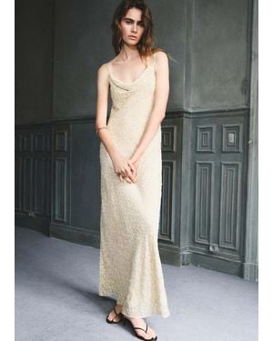 Mango Textured Dress With Draped Neckline - Gray