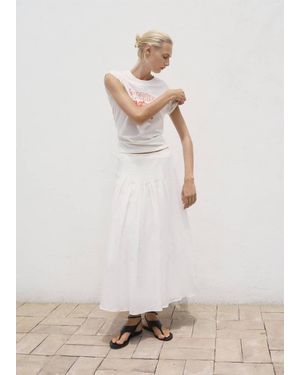 Mango Printed Cotton-Blend T-Shirt - White