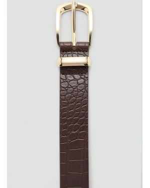 Mango Croco Faux-Leather Belt - White