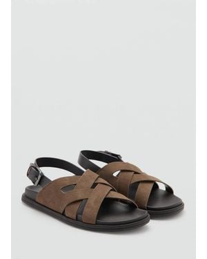 Mango Suede Leather Sandals With Crossed Straps - Multicolor
