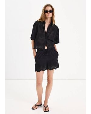 Mango Lochmuster-Baumwollshorts - Schwarz