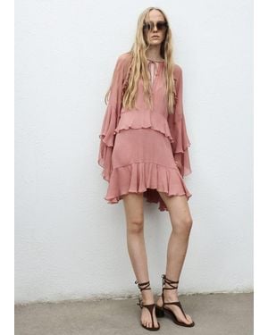Mango Flared Dress With Ruffled Sleeves - Pink