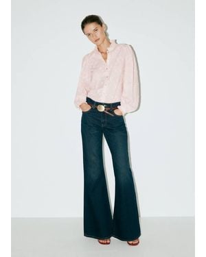 Mango Embroidered Puff-Sleeve Blouse - White