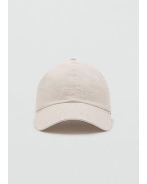 Mango Linen-Blend Cap With Embroidered Message - Natural
