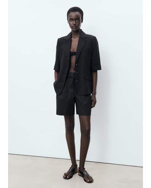 Mango Linen Shorts With Bow Belt - Black