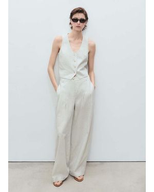 Mango Straight-Fit Linen-Blend Suit Pants - Gray