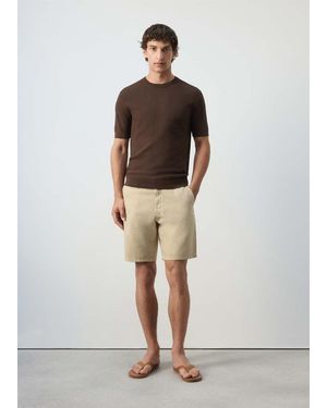 Mango Regular Fit Cotton-Linen Bermuda Shorts - Natural