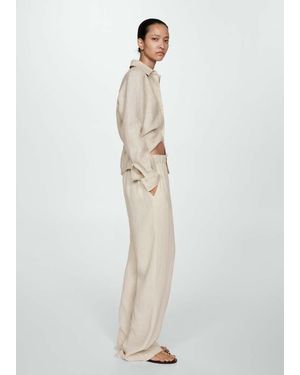 Mango Cotton Wide Leg Pants Ecru - White