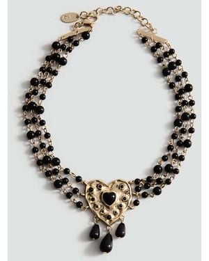 Mango Heart Beaded Necklace - Metallic