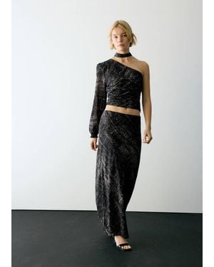 MANGO TEEN Asymmetric Printed Top With Tie Detail - Black