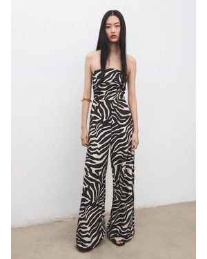 Mango Printed Strapless Jumpsuit - White