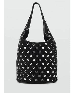 Mango Leather Drawstring Bag With Eyelets - Blue