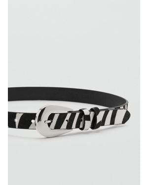 Mango Zebra-Print Fur Belt - Black