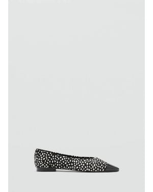 Mango Printed Leather Ballerina Flat - White