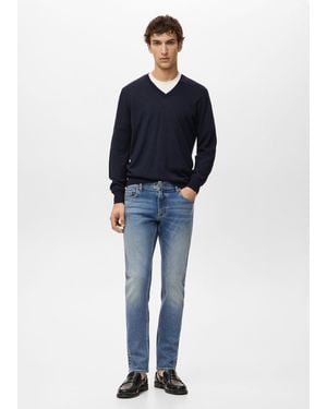 Mango Jean Jan Slim-Fit Délavé Foncé Effet Usé Bleu Foncé