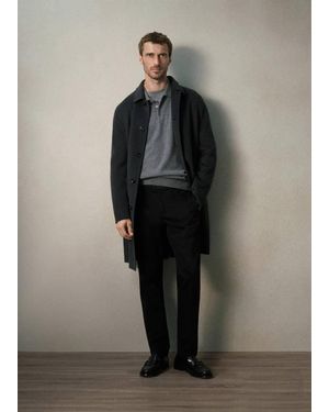 Mango Slim Fit Cotton Trousers With Adjustable Waistband - Black
