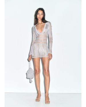 Mango Short Lurex Dress With Openwork Details - White