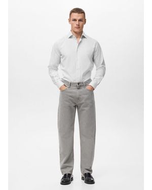 Mango 100% Cotton Striped Slim-Fit Shirt - Grey