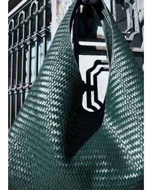Mango Medium Braided Leather Shoulder Bag - Green