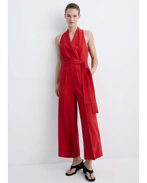 Mango Belt Long Jumpsuit - Red