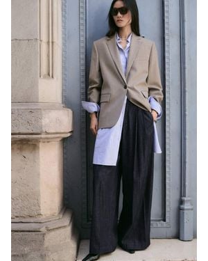 Mango Wide Leg Denim Pants With Belt Loops - Gray