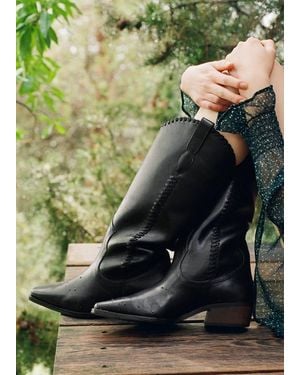 MANGO TEEN Cowboy Leather Boots - Black