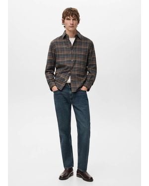 Mango 100% Cotton Flannel Chequered Shirt - Blue