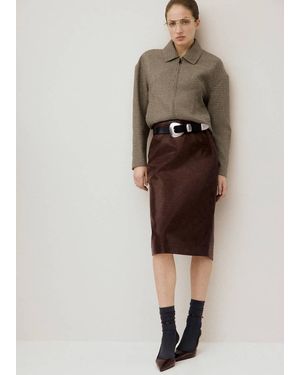 Mango Croc-Effect Midi-Skirt - Natural