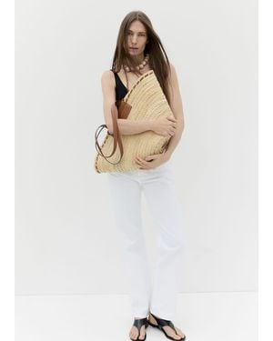 Mango Large Natural Fibre Basket With Handle - Multicolour