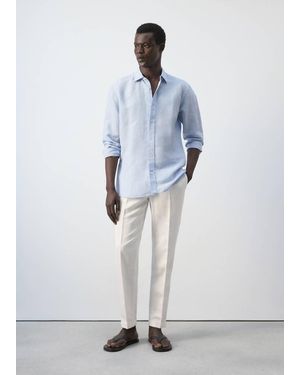 Mango Regular-Fit Striped Cotton-Linen Shirt - Blue